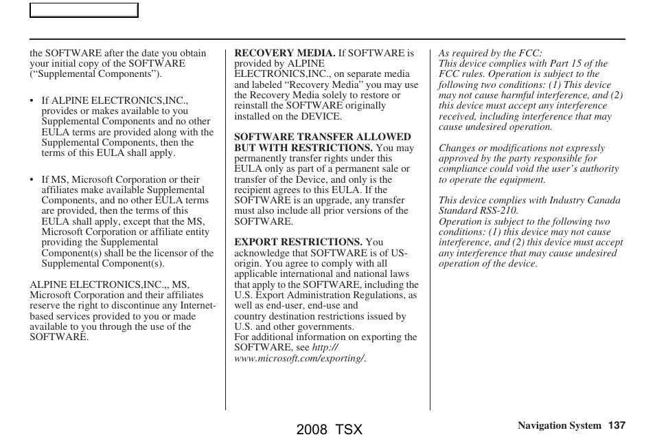 2008 tsx | Acura 2008 TSX Navigation User Manual | Page 137 / 137