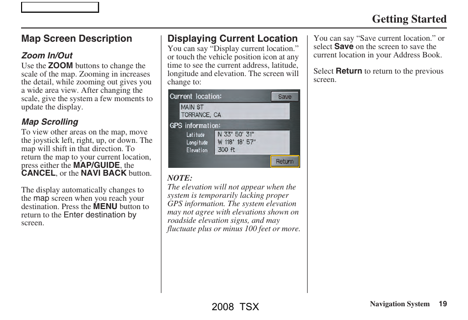 Getting started | Acura 2008 TSX Navigation User Manual | Page 19 / 137