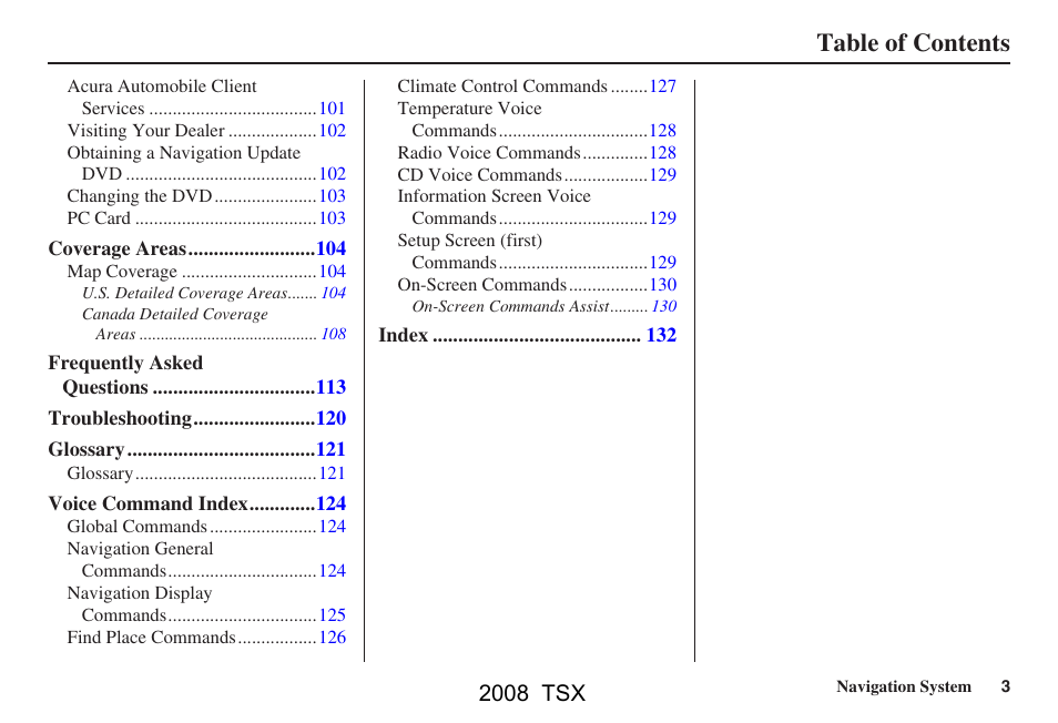 Acura 2008 TSX Navigation User Manual | Page 3 / 137