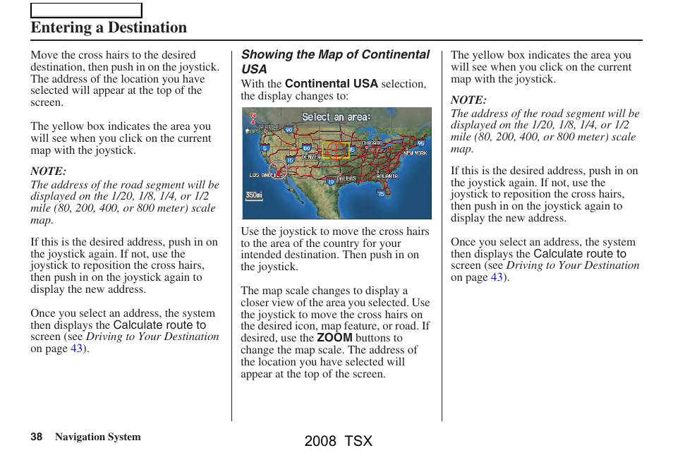 Entering a destination, 2008 tsx | Acura 2008 TSX Navigation User Manual | Page 38 / 137