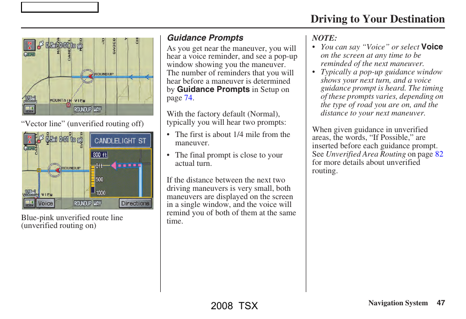 Driving to your destination, 2008 tsx | Acura 2008 TSX Navigation User Manual | Page 47 / 137