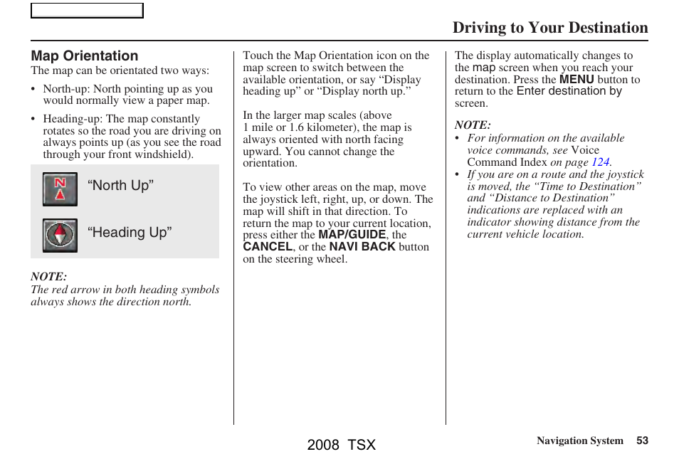 Driving to your destination | Acura 2008 TSX Navigation User Manual | Page 53 / 137