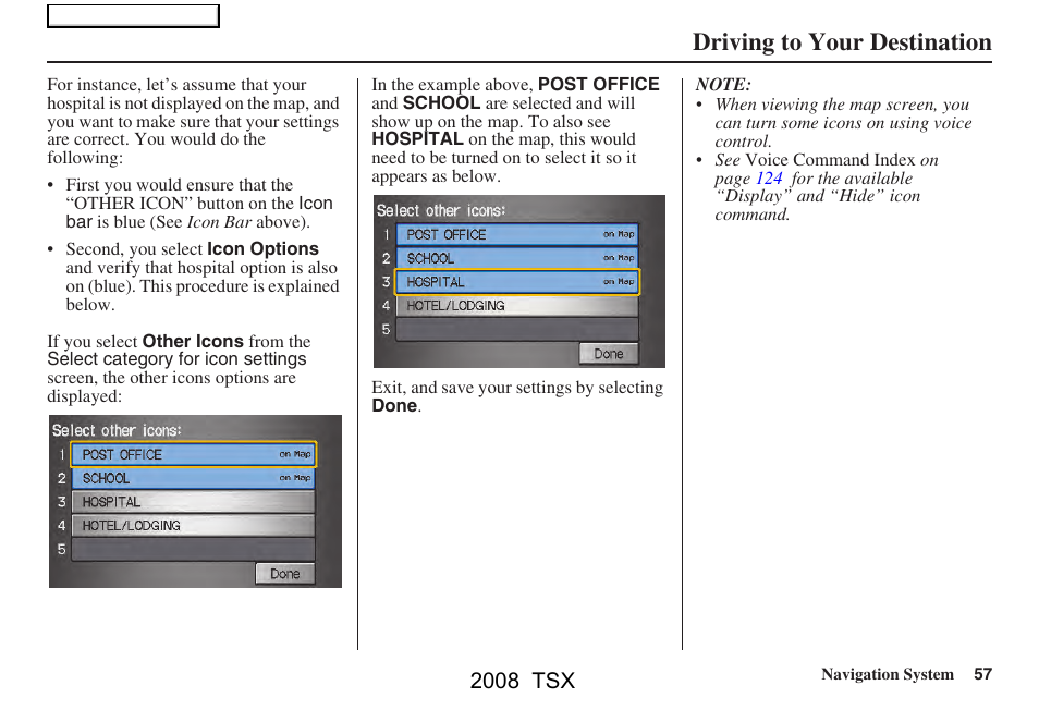 Driving to your destination, 2008 tsx | Acura 2008 TSX Navigation User Manual | Page 57 / 137