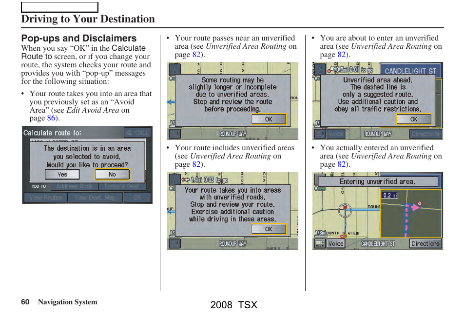 Driving to your destination, 2008 tsx | Acura 2008 TSX Navigation User Manual | Page 60 / 137
