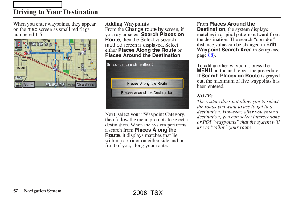 Driving to your destination, 2008 tsx | Acura 2008 TSX Navigation User Manual | Page 62 / 137