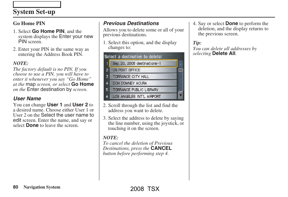System set-up, 2008 tsx | Acura 2008 TSX Navigation User Manual | Page 80 / 137
