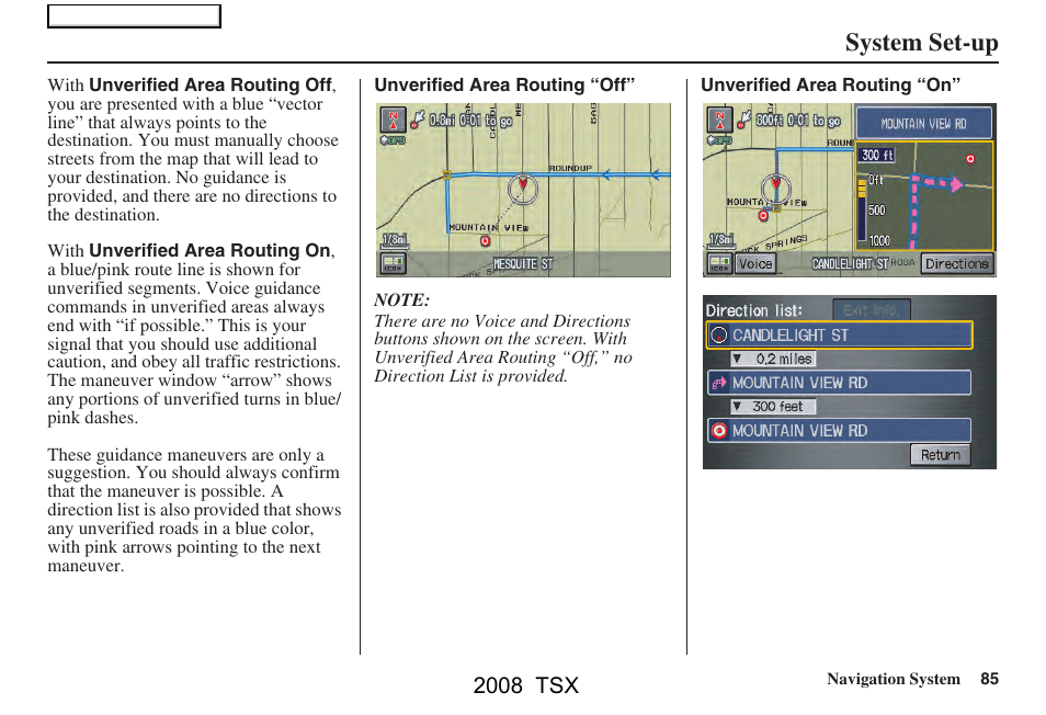 System set-up, 2008 tsx | Acura 2008 TSX Navigation User Manual | Page 85 / 137