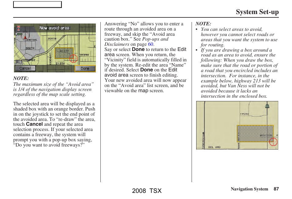 System set-up, 2008 tsx | Acura 2008 TSX Navigation User Manual | Page 87 / 137