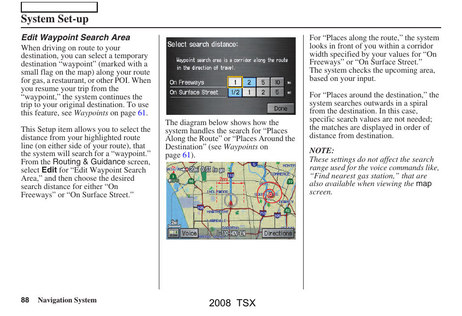 System set-up, 2008 tsx | Acura 2008 TSX Navigation User Manual | Page 88 / 137