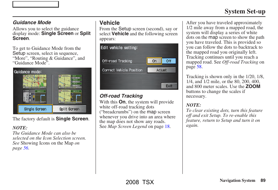 System set-up, 2008 tsx | Acura 2008 TSX Navigation User Manual | Page 89 / 137