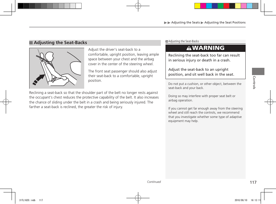 Warning | Acura 2011 TSX User Manual | Page 119 / 325