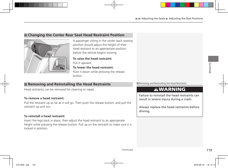 Warning | Acura 2011 TSX User Manual | Page 121 / 325