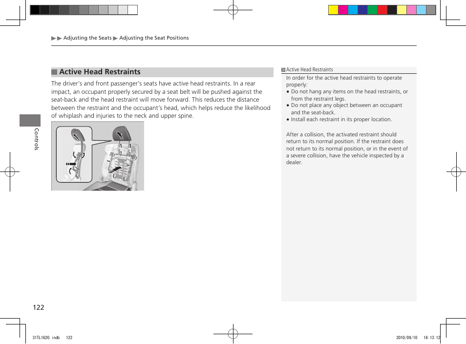 Active head restraints | Acura 2011 TSX User Manual | Page 124 / 325