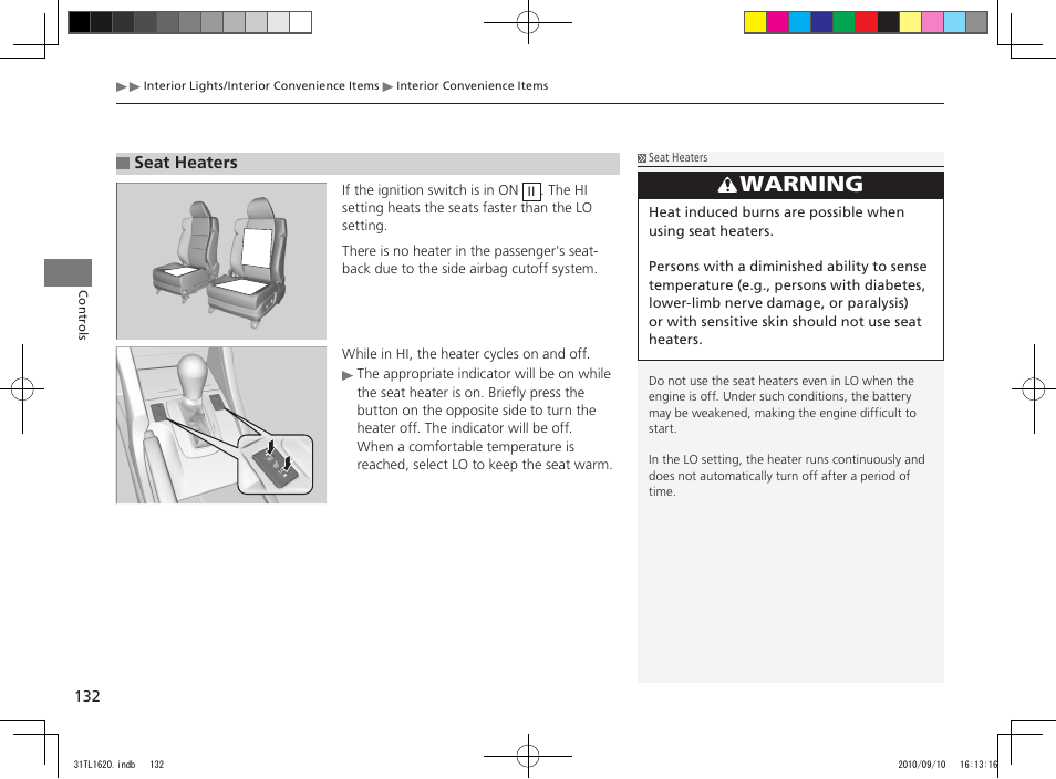 Warning | Acura 2011 TSX User Manual | Page 134 / 325