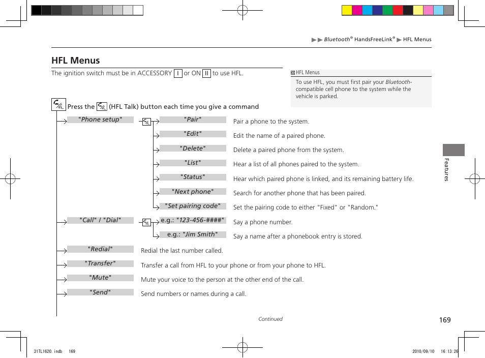 Hfl menus | Acura 2011 TSX User Manual | Page 171 / 325