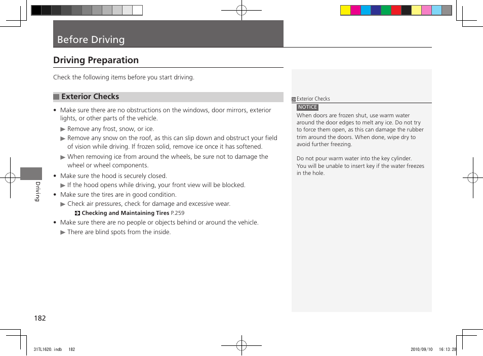 Before driving, Driving preparation | Acura 2011 TSX User Manual | Page 184 / 325