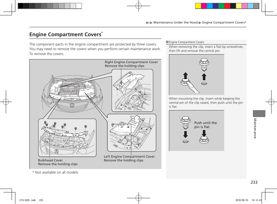 Engine compartment covers | Acura 2011 TSX User Manual | Page 235 / 325