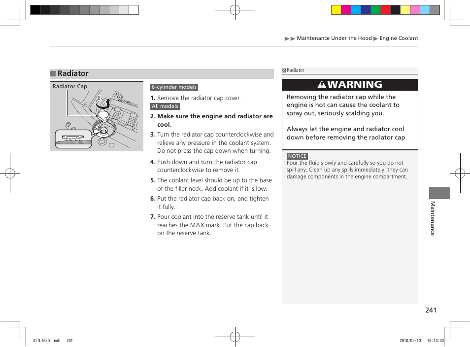 Warning | Acura 2011 TSX User Manual | Page 243 / 325