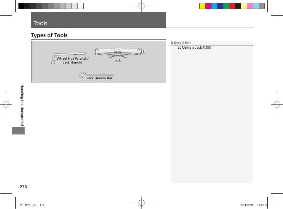 Tools, Types of tools | Acura 2011 TSX User Manual | Page 278 / 325
