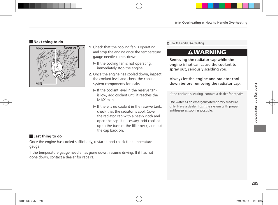Warning | Acura 2011 TSX User Manual | Page 291 / 325