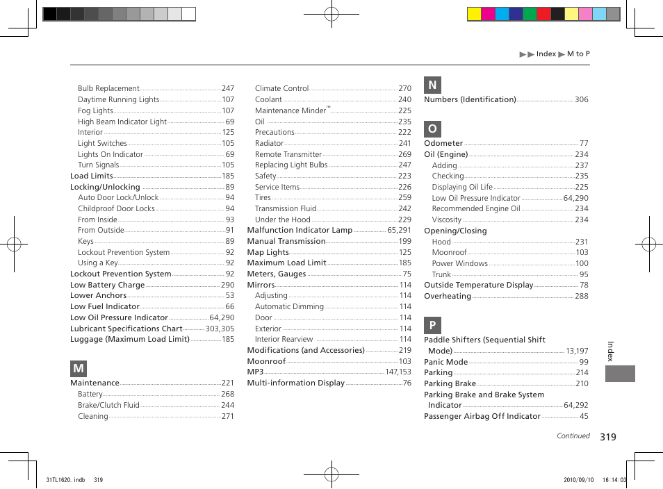 Acura 2011 TSX User Manual | Page 321 / 325