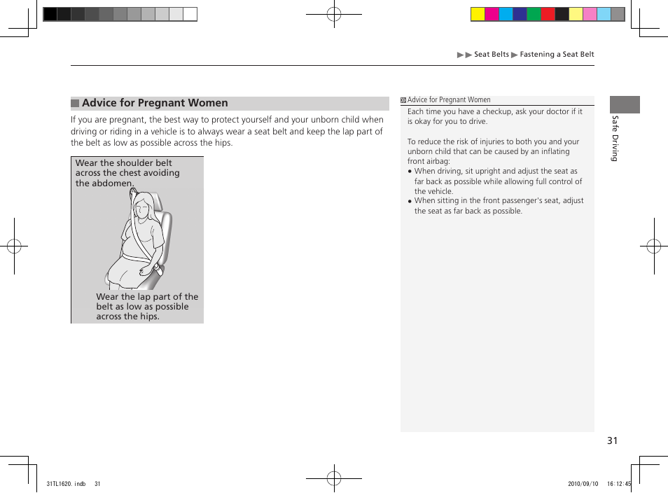 Advice for pregnant women | Acura 2011 TSX User Manual | Page 33 / 325