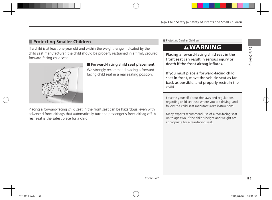 Warning | Acura 2011 TSX User Manual | Page 53 / 325