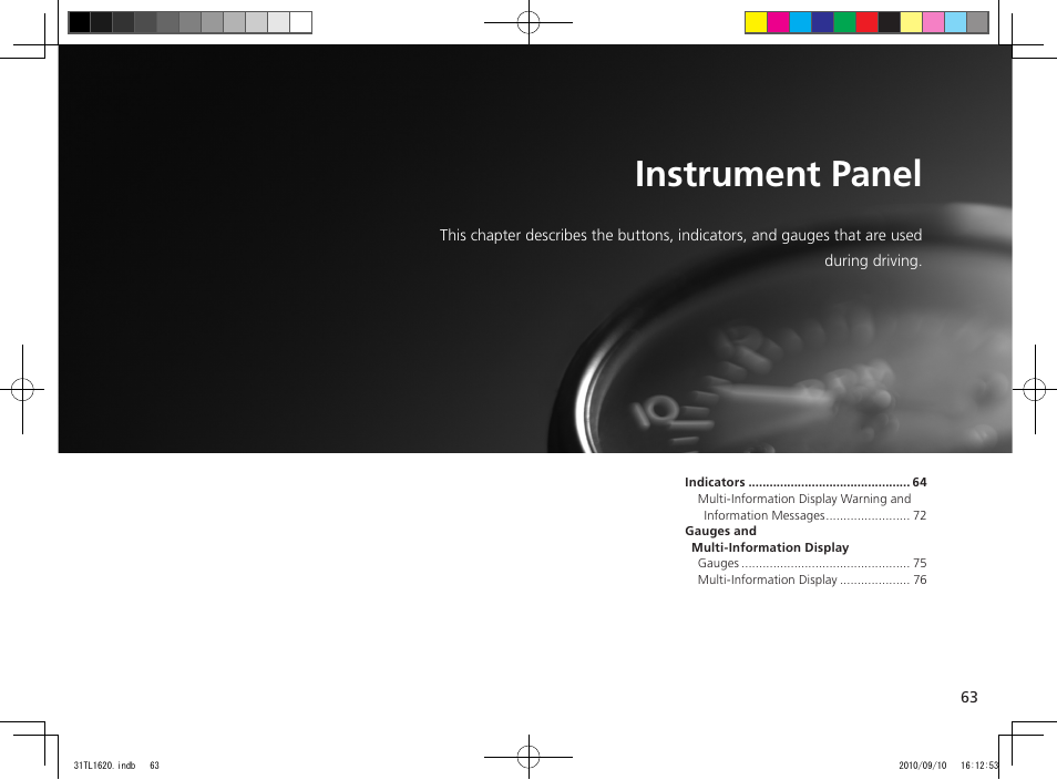 Instrument panel | Acura 2011 TSX User Manual | Page 65 / 325