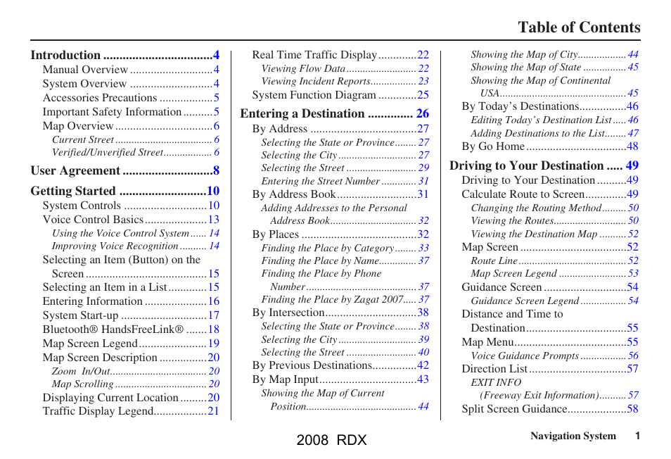 Acura 2008 RDX Navigation User Manual | 160 pages