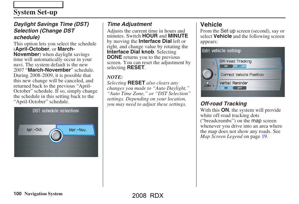 System set-up | Acura 2008 RDX Navigation User Manual | Page 100 / 160