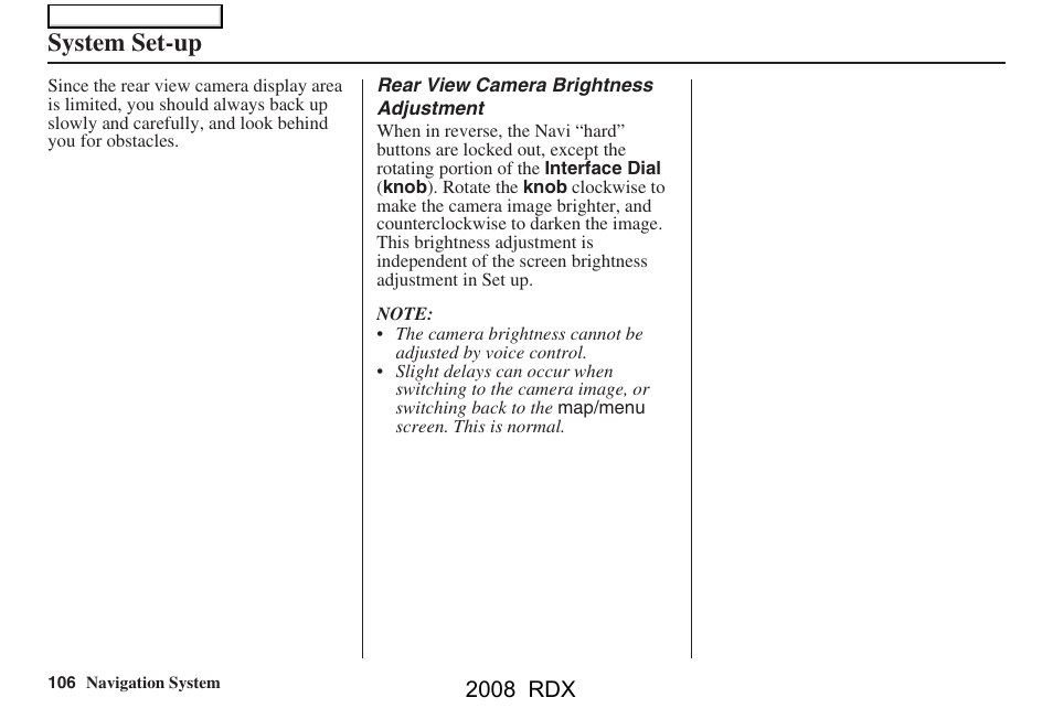 System set-up, 2008 rdx | Acura 2008 RDX Navigation User Manual | Page 106 / 160