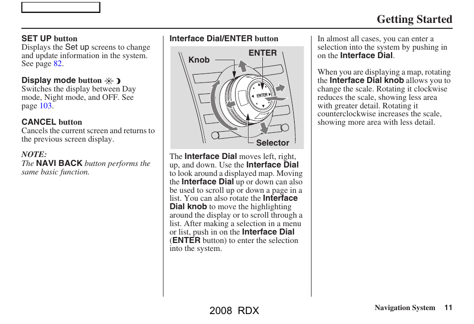 Getting started, 2008 rdx | Acura 2008 RDX Navigation User Manual | Page 11 / 160