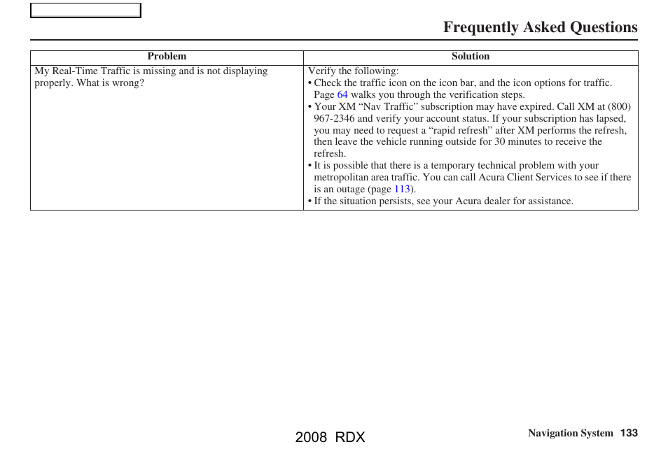 Frequently asked questions, 2008 rdx | Acura 2008 RDX Navigation User Manual | Page 133 / 160