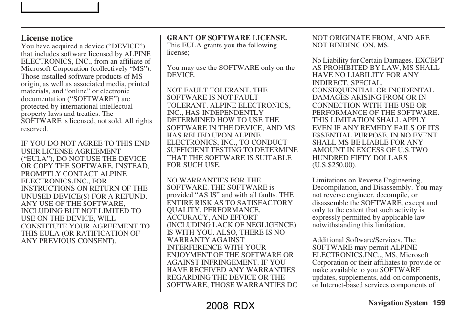 2008 rdx | Acura 2008 RDX Navigation User Manual | Page 159 / 160