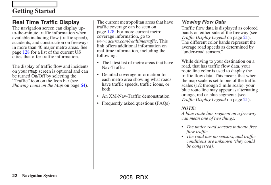 Getting started, 2008 rdx | Acura 2008 RDX Navigation User Manual | Page 22 / 160