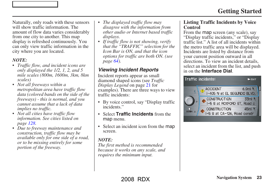 Getting started, 2008 rdx | Acura 2008 RDX Navigation User Manual | Page 23 / 160
