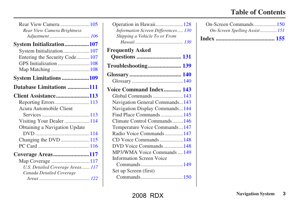 Acura 2008 RDX Navigation User Manual | Page 3 / 160