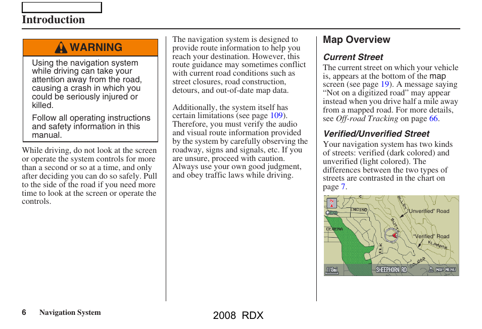 Introduction, Warning, 2008 rdx | Acura 2008 RDX Navigation User Manual | Page 6 / 160