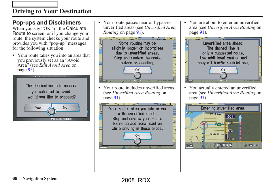 Driving to your destination, 2008 rdx | Acura 2008 RDX Navigation User Manual | Page 68 / 160