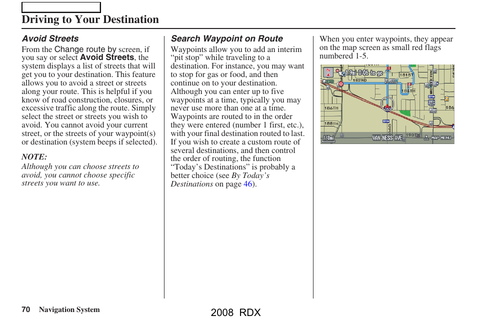 Driving to your destination, 2008 rdx | Acura 2008 RDX Navigation User Manual | Page 70 / 160