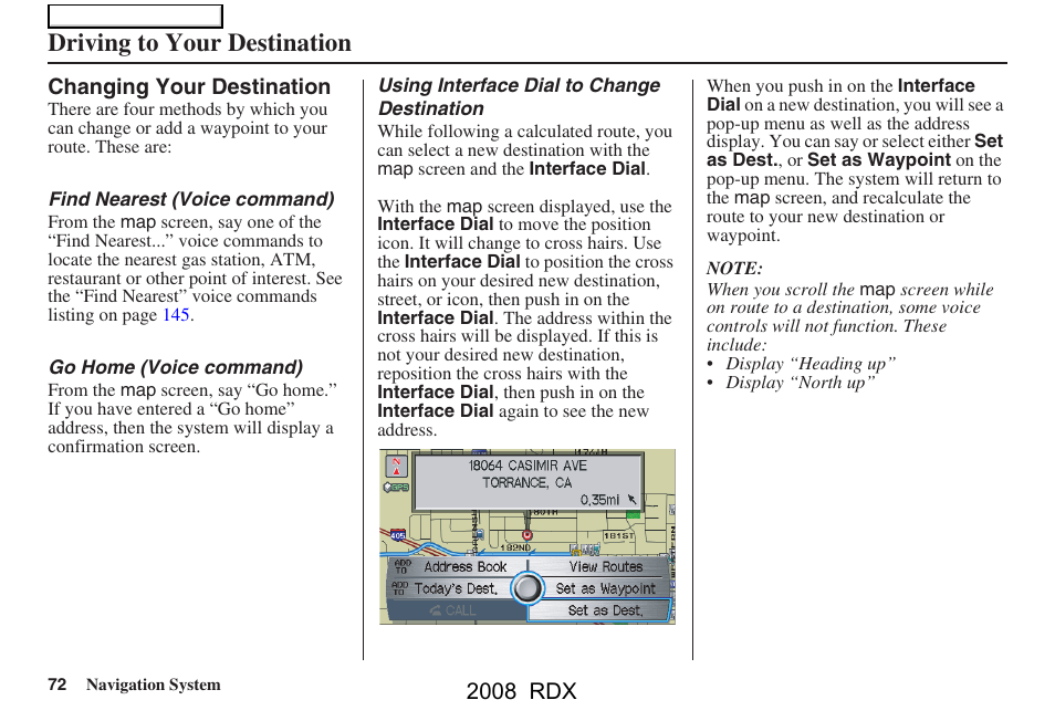 Driving to your destination | Acura 2008 RDX Navigation User Manual | Page 72 / 160