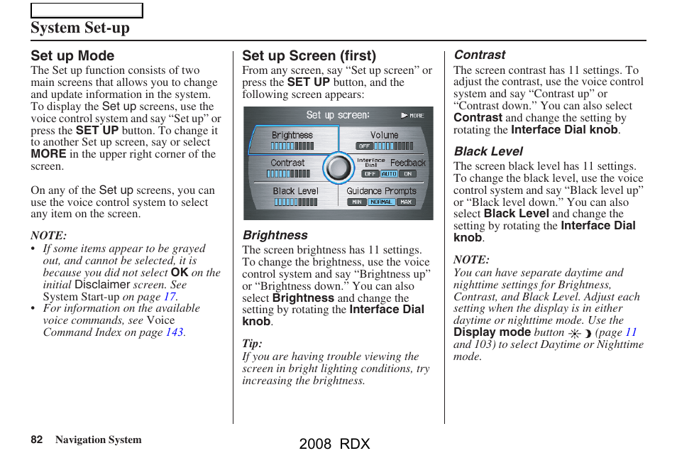 System set-up, 2008 rdx | Acura 2008 RDX Navigation User Manual | Page 82 / 160