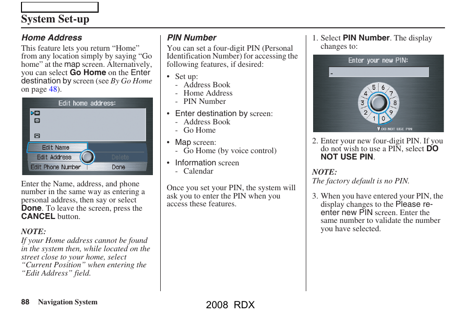 System set-up, 2008 rdx | Acura 2008 RDX Navigation User Manual | Page 88 / 160