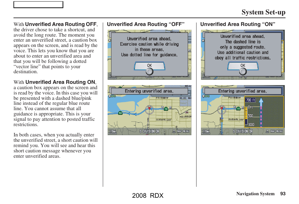 System set-up, 2008 rdx | Acura 2008 RDX Navigation User Manual | Page 93 / 160