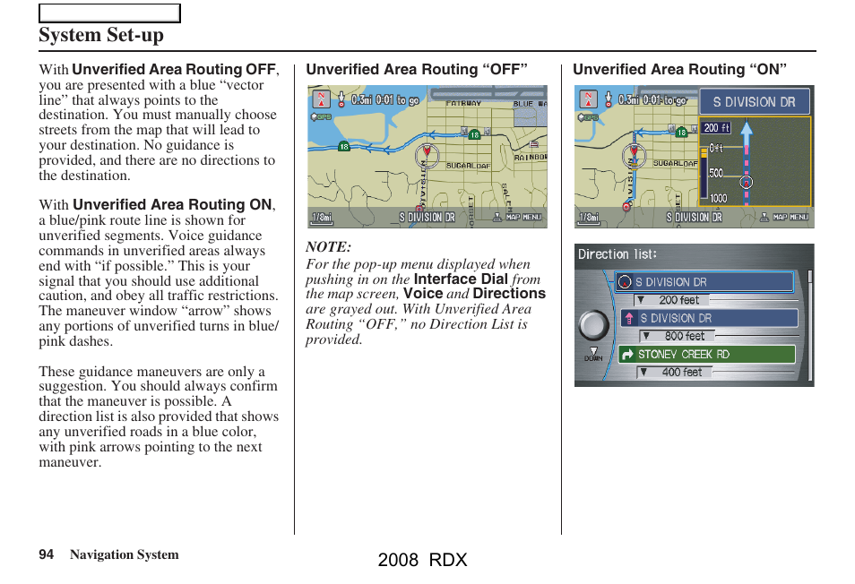 System set-up, 2008 rdx | Acura 2008 RDX Navigation User Manual | Page 94 / 160