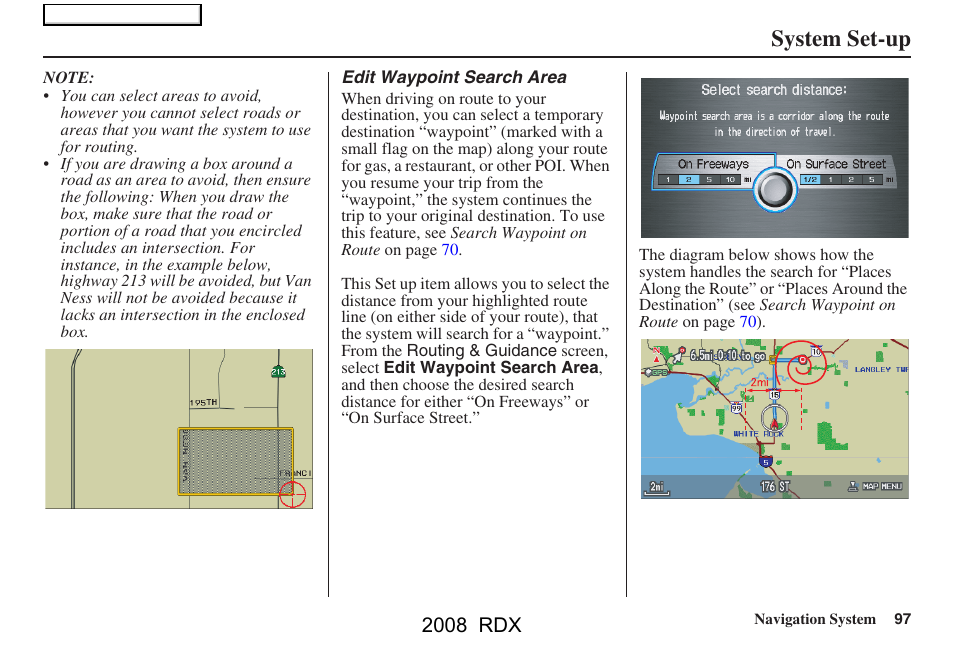 System set-up, 2008 rdx | Acura 2008 RDX Navigation User Manual | Page 97 / 160