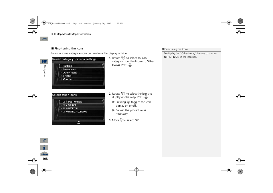 2 fine-tuning the icons, P. 108 | Acura 2013 RDX Navigation User Manual | Page 109 / 260