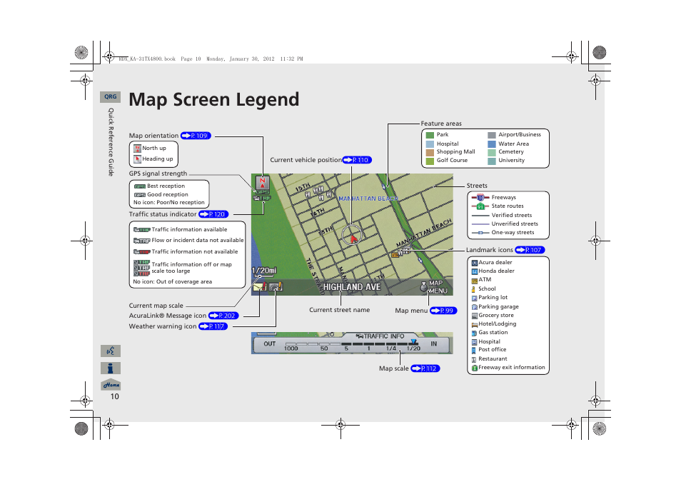 Map screen legend | Acura 2013 RDX Navigation User Manual | Page 11 / 260
