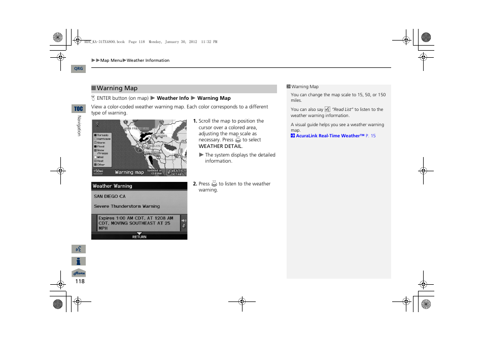 2 warning map, P. 118 | Acura 2013 RDX Navigation User Manual | Page 119 / 260