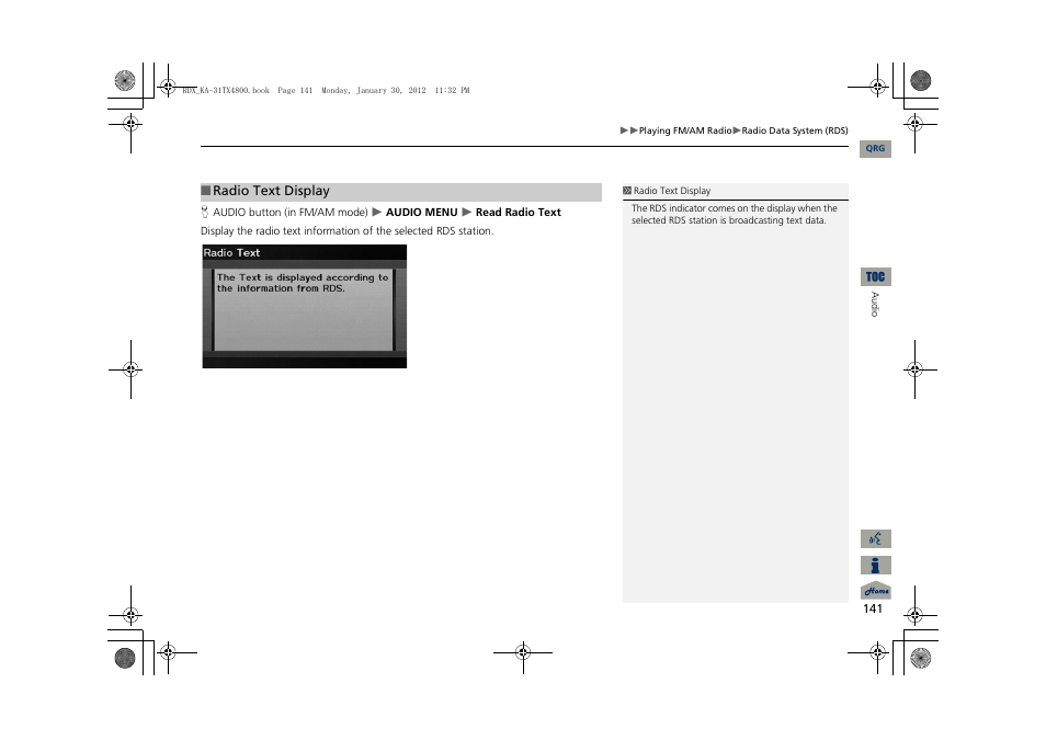 2 radio text display, P. 141 | Acura 2013 RDX Navigation User Manual | Page 142 / 260
